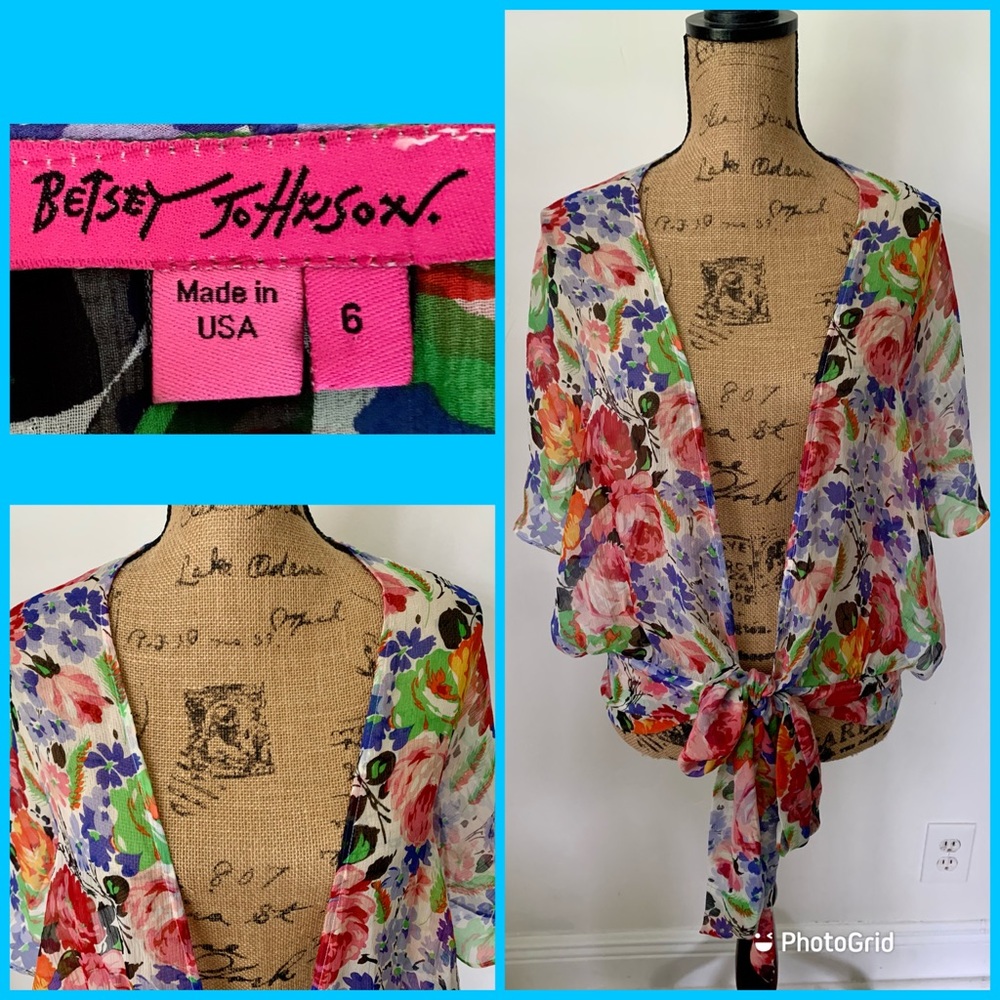 Betsey Johnson Floral Chiffon Wrap Blouse